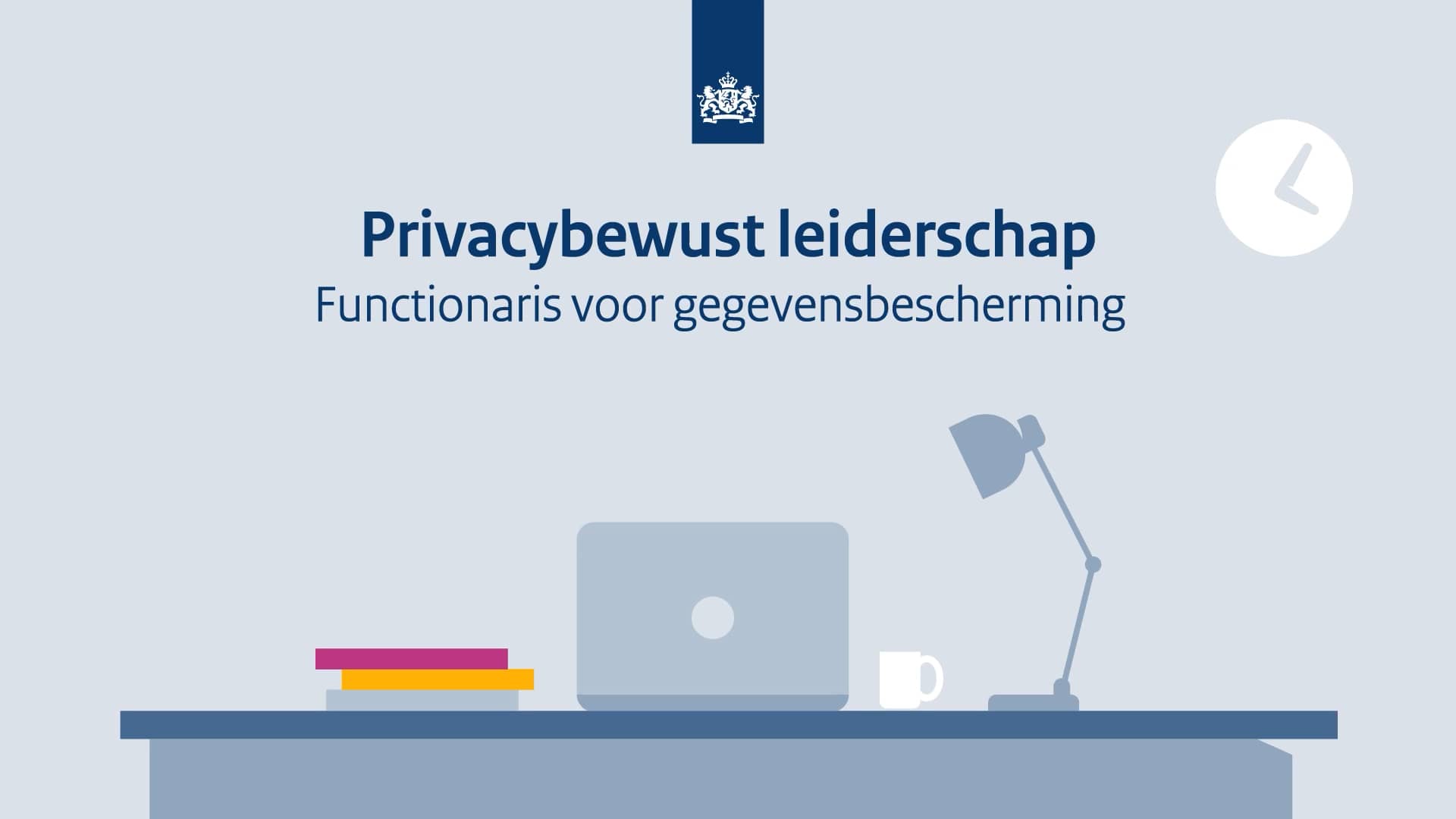 Bureau in rijksillustratiestijl met tekst 'Privacybewust leiderschap: Functionaris voor gegevensbescherming'