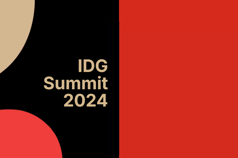 Grafische vorm in kleuren huisstijl met de tekst IDG Summit 2024